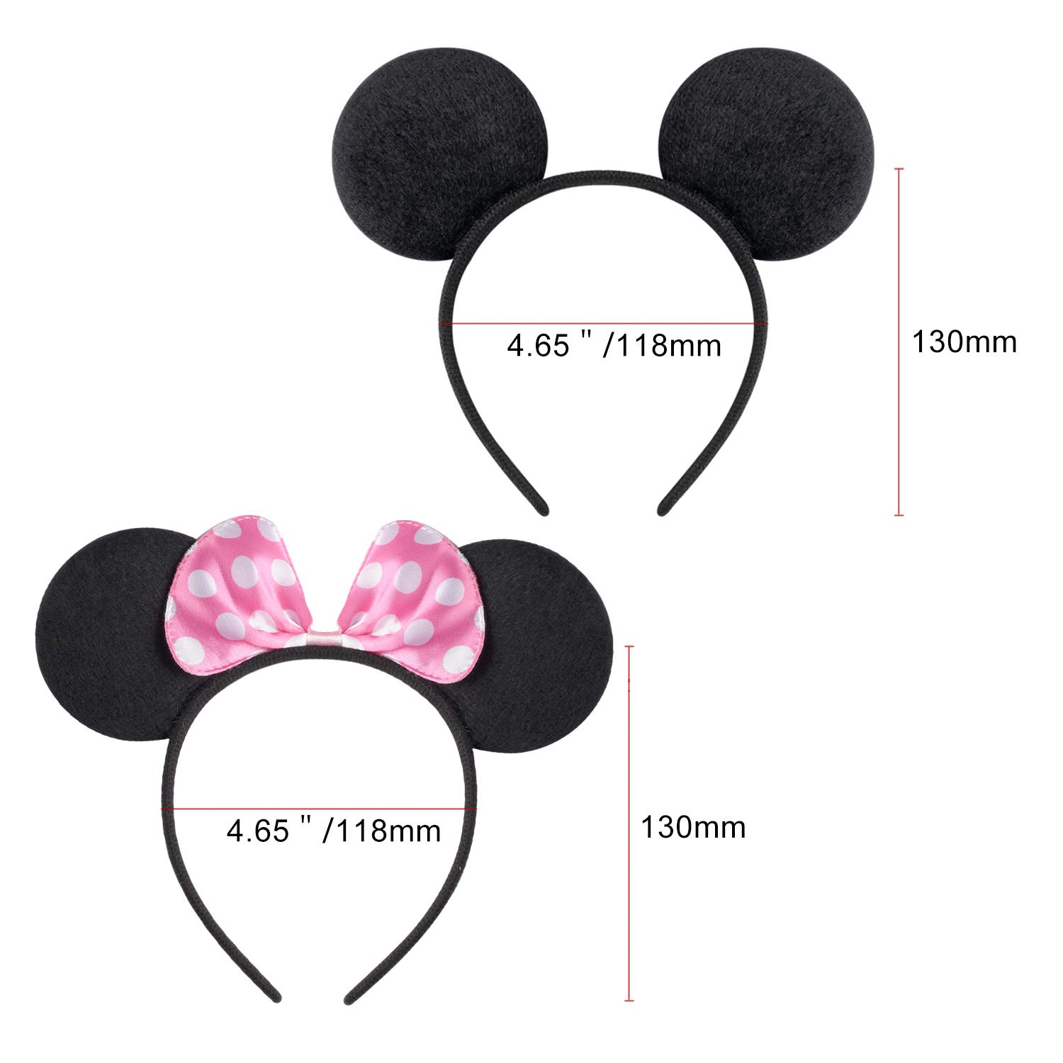Picoway Mouse Ears Solid Black & Pink Bow Headband Set of 20: Beauty