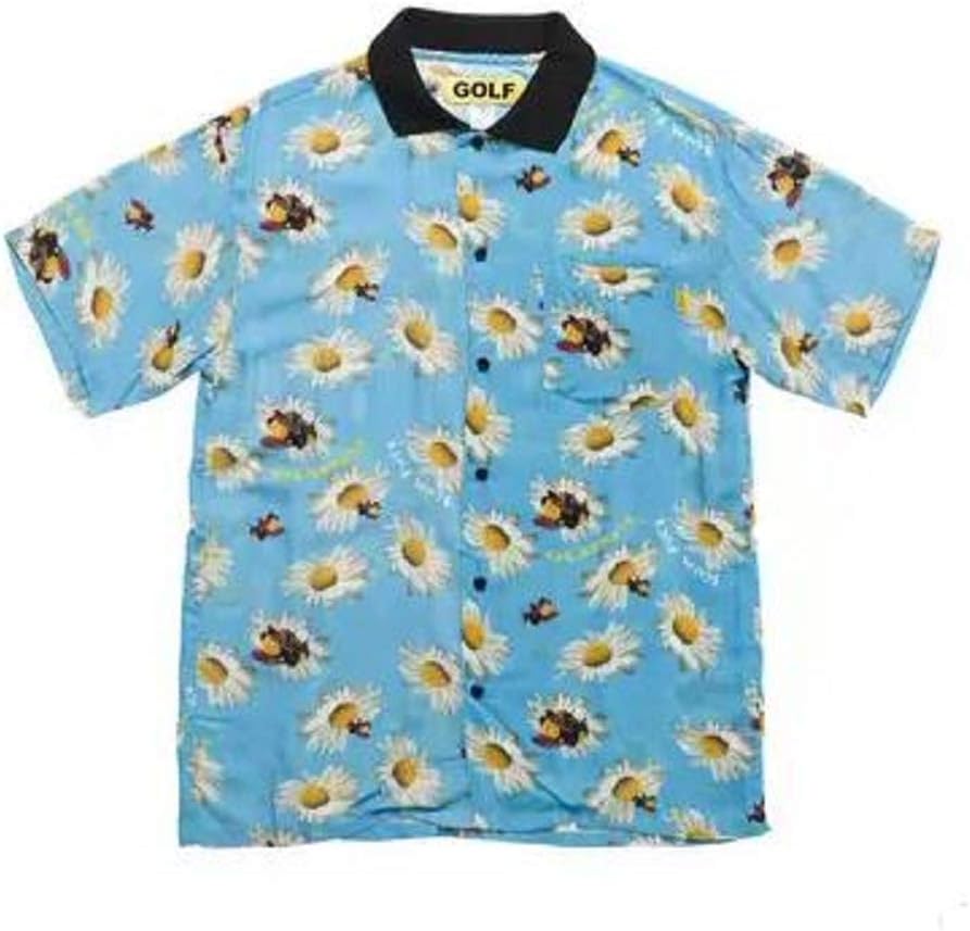 XIYU Golf Wang Shirt Polo Hawaiian Shirt Bee Sunflower Short Sleeve