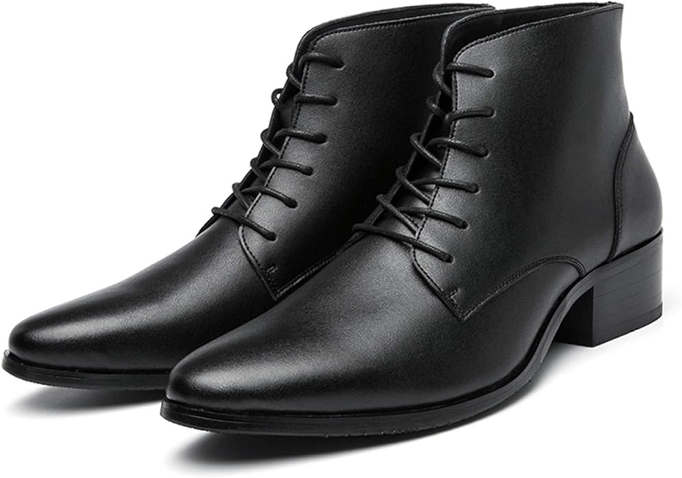 DADIJIER High Top Boots for Men Pointed Toe Block Heel Rubber Sole
