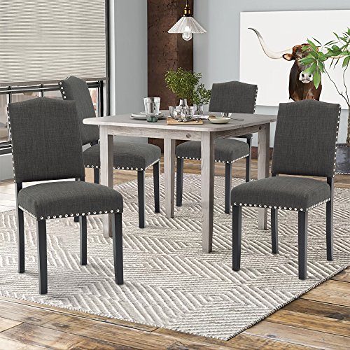 Set of 2 Mod Urban Style Solid Wood Nailhead Fabric Padded Parson Chair (Charcoal Grey Set of 4)