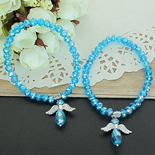 Crystal Angel Charm Bracelet Turquoise 12 Pcs - Baptism Favor / Christening Favor