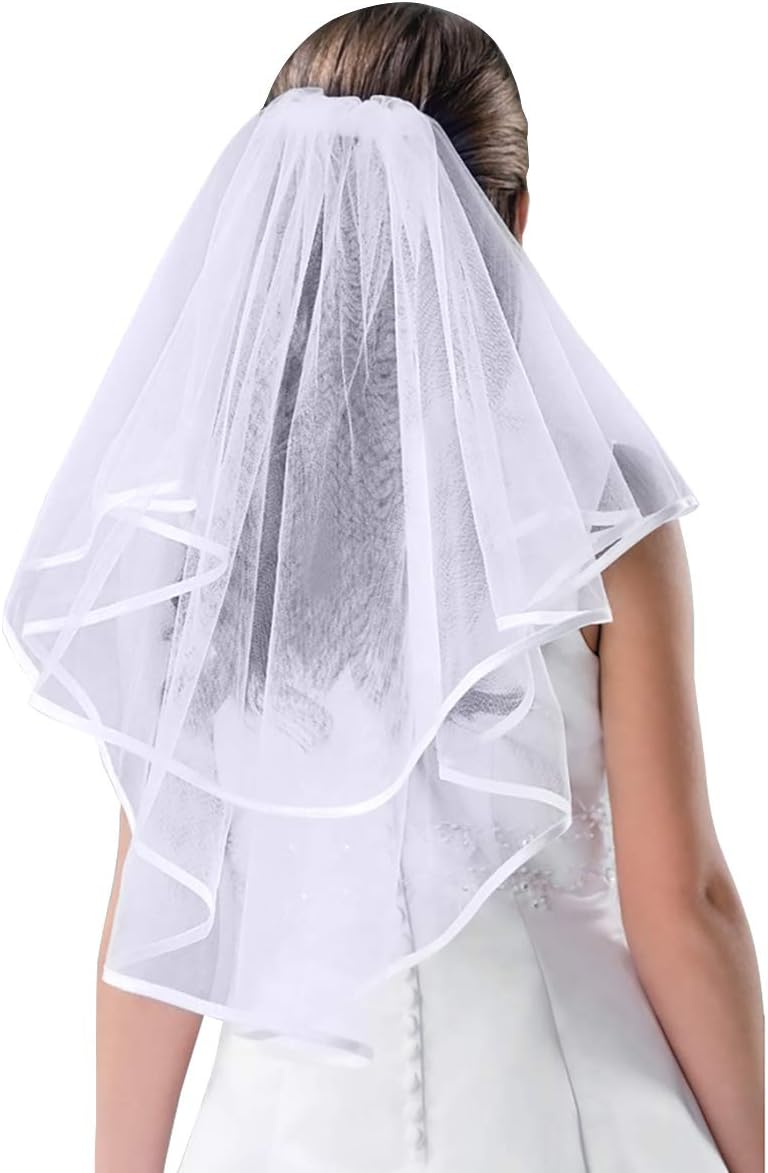 Nanchor 2 Layer Wedding Veil for Bride to be Hen Night Hen do Party Elbow long Veils (White)