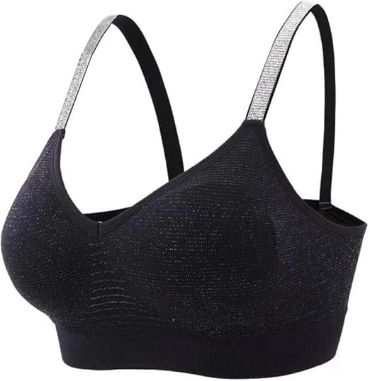 Womens Sports Bras Padded Wireless Breathable Comfy Bra Silver Strap