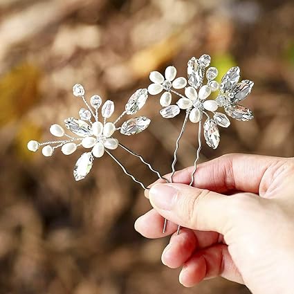 Amazon Com Unicra Wedding Flower Hair Pins Pearl Hairpins Hair