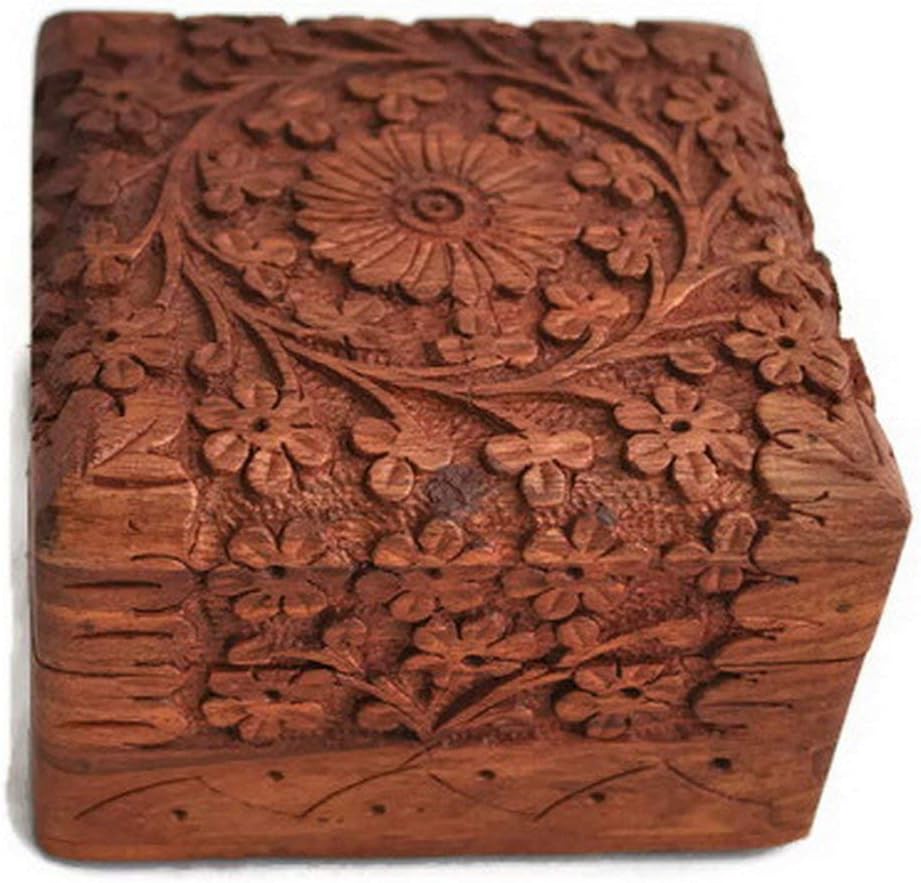 Handmade Wooden Jewellery Box for Women Jewel Organizer Square Elephant Décor 4x4 inch(Gift for raksha bandhan)