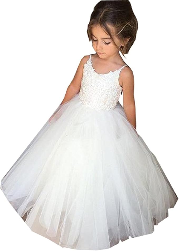 lace and tulle flower girl dress with full skirt