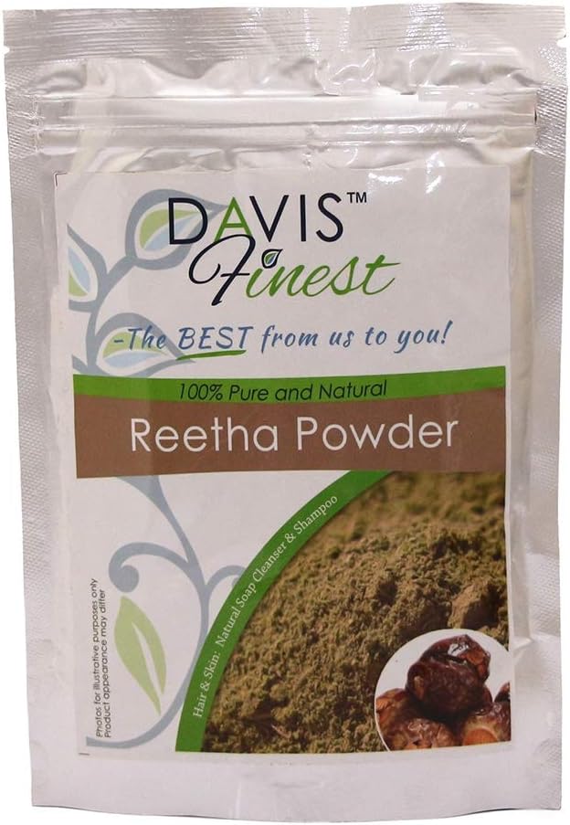 Davis Finest Organic Reetha Aritha Soap Nuts Powder Shampoo SLS-Free Soap 100g, Ayurvedic, Hair & Skin Care