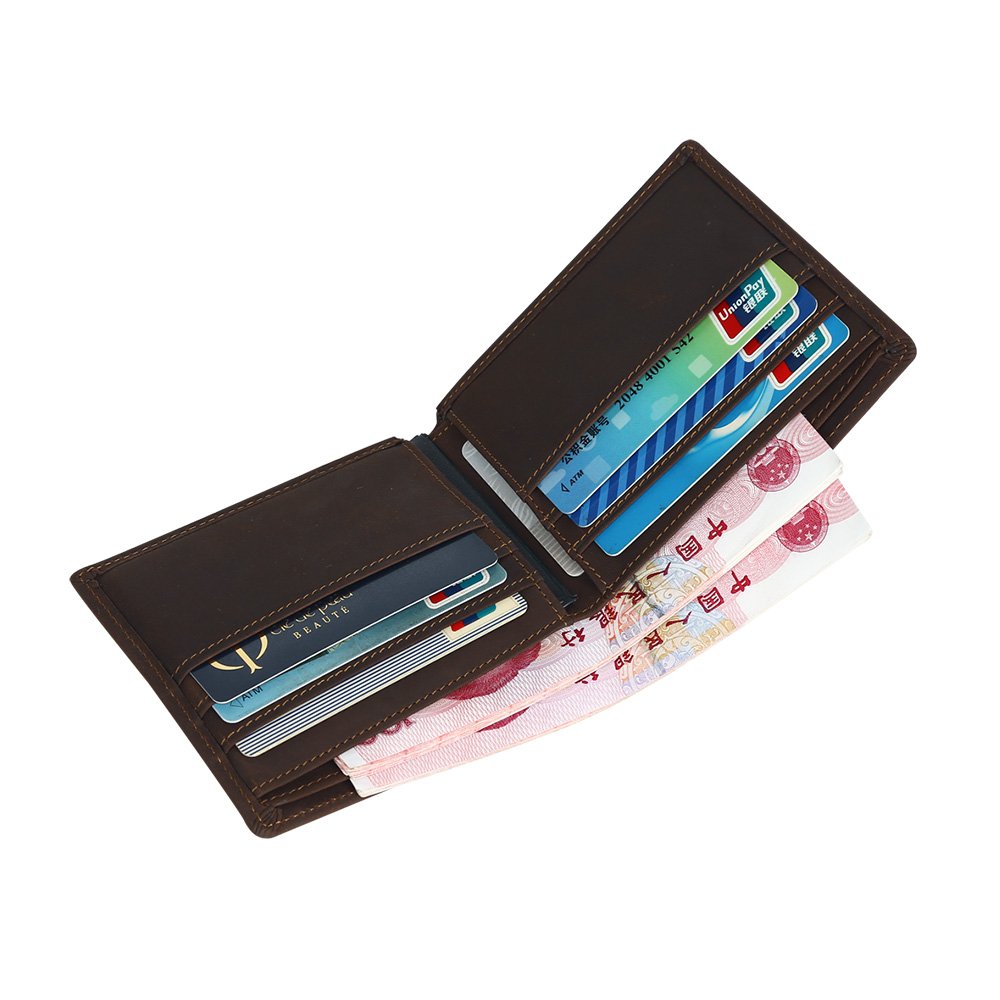 Men\'s Long Trifold Wallet with Zipper Genuine Leather Money Bag Card Case (coffee)