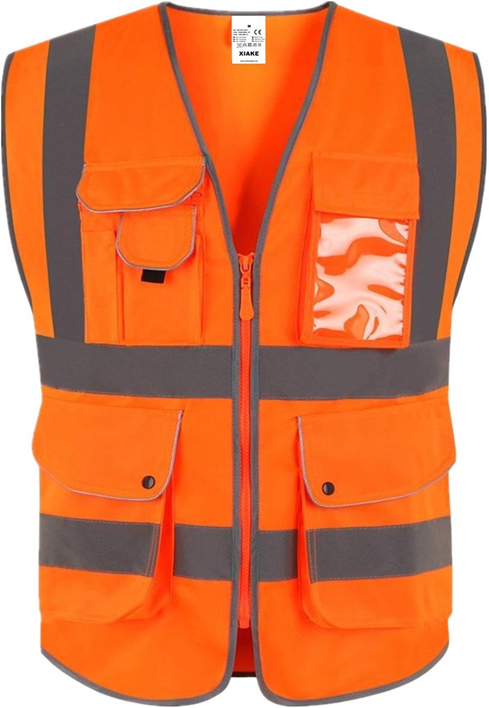 XIAKE 9 Pockets High Visibility Reflective Safety Vest, Zipper Front, Meets ANSI/ISEA Standards(Small,Orange)