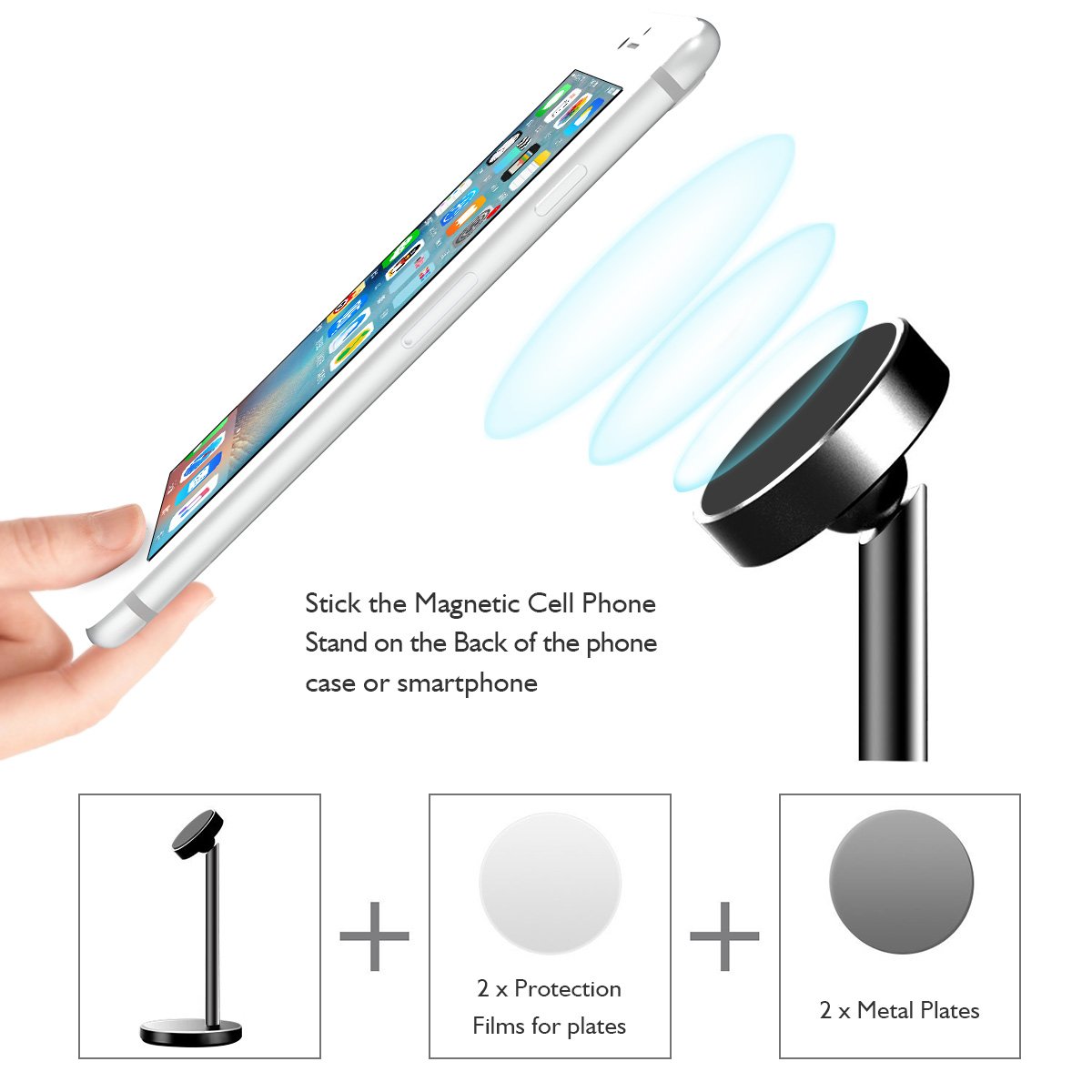 Licheers Magnetic Desktop Phone Stand, 360° Rotation Magnetic Tablet Mount Holder for Universal iPhone iPad, Samsung Galaxy Note, Face time Call and Watching Videos With Hands free (Black)…