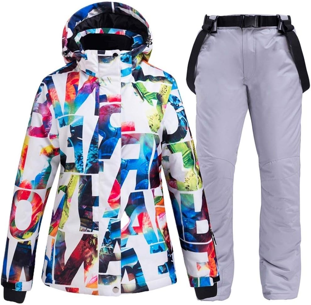 YUDING Ski Suit Womens Snow Suit Clothing Set Ski Costumes Waterproof Windproof Winter Wear Mountain Snowboarding Ski Jackets + Snow Bibs Pants
