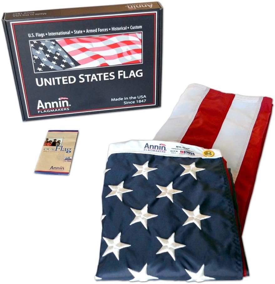 Annin Flagmakers Model 2440 American Flag 2-1/2x4 ft. Nylon SolarGuard Nyl-Glo , 100% Made in USA with Sewn Stripes, Embroidered Stars and Brass Grommets.