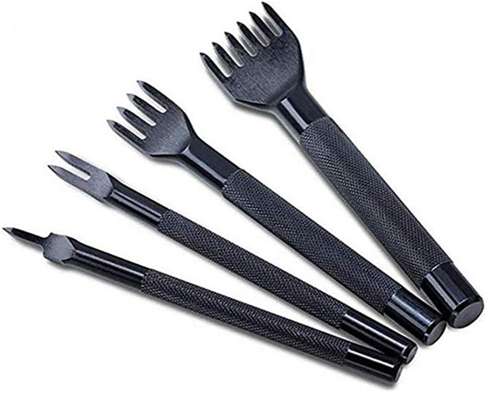 MatSailer 4Pcs 1/2/4/6 Prong Leather Craft Tool Sets, DIY Handmade Sewing Leather Tool Hole Punches Lacing Stitching Chisel Set