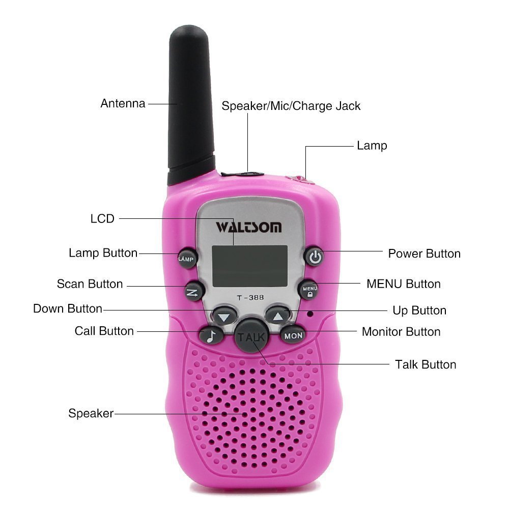 Waltsom Kids Walkie Talkies, 2 Pack Portable T388 3KM Long Rang UHF Radio 22 FRS and GMRS Walky Talky for Camping/Summer Camp/Spring Outing Indoor Outdoor Activities, Best Gift for Child (Pink)