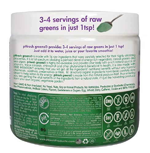 pHresh greens Organic Raw Alkalizing Superfood Greens Powder - 1 Month Supply | Gluten-Free | Natural Enzymes | Raw Nutrients | Great for Intermittent Fasting 5oz