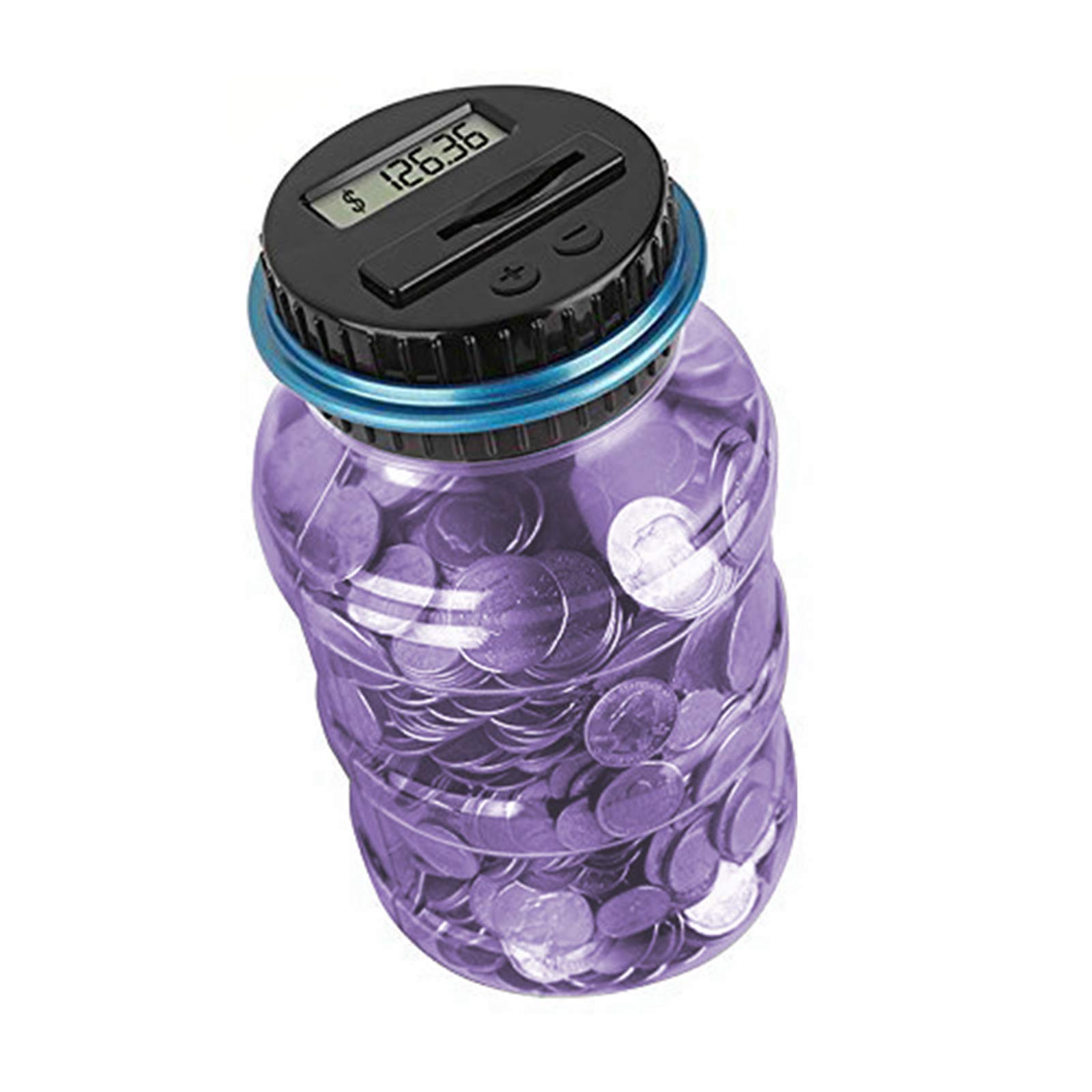 Coin Piggy Bank Saving Jar, Winnsty Digital Coin Counter with LCD Display Large Capacity Money Saving Box for All US Coins (Purple)