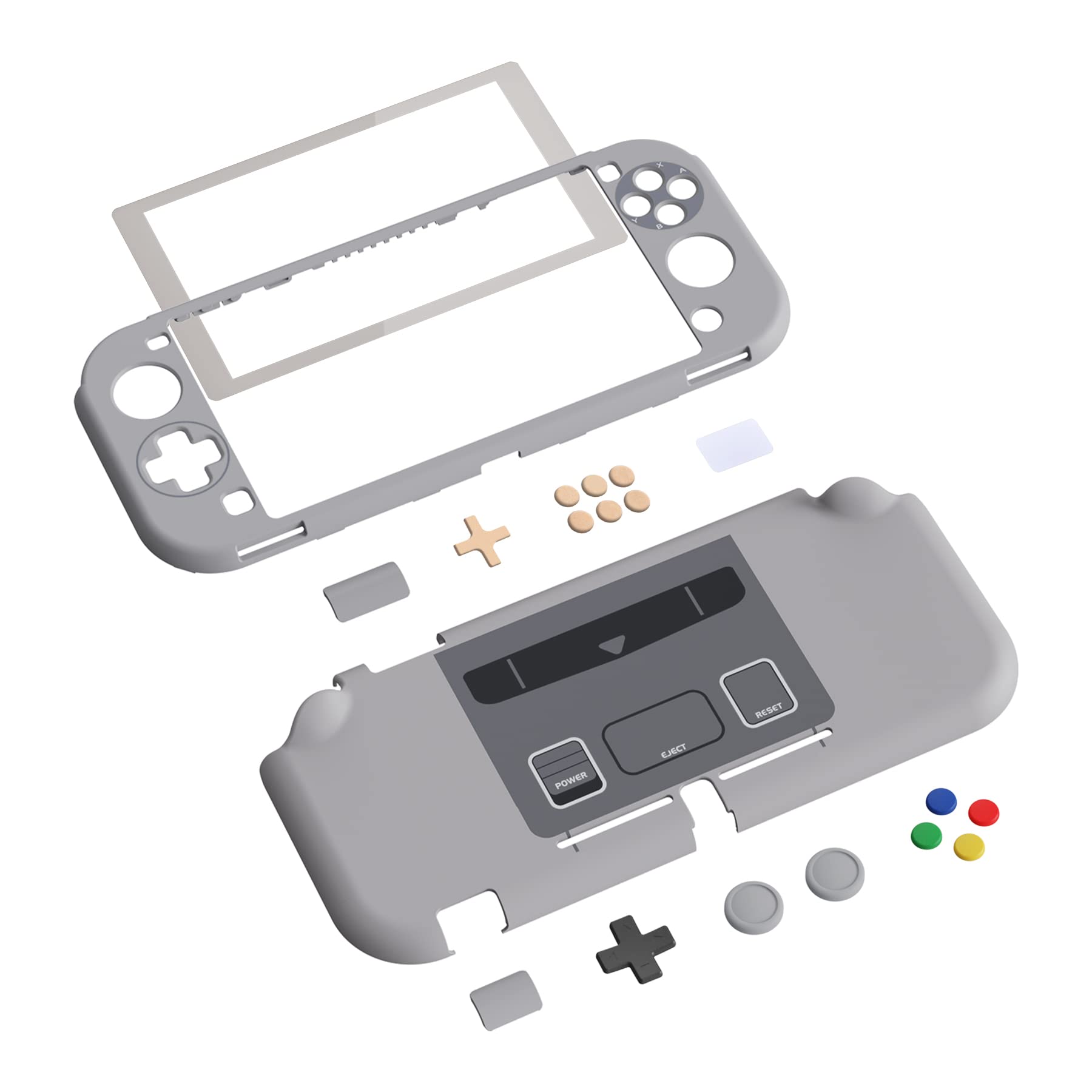 eXtremeRate PlayVital SFC SNES Classic EU Style Protective Grip Case for Nintendo Switch Lite, Hard Cover for Nintendo Switch Lite - Screen Protector & Thumb Grips & Buttons Caps Stickers Included