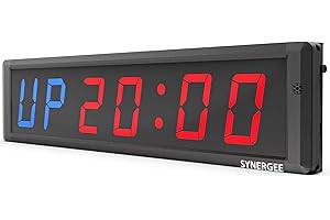 Synergee 28' Workout Interval Timer. Programmable Wall Mounted Gym Timer with Wireless Remote. Tabata EMOTM Stopwatch Count Up/Down MMA Clock