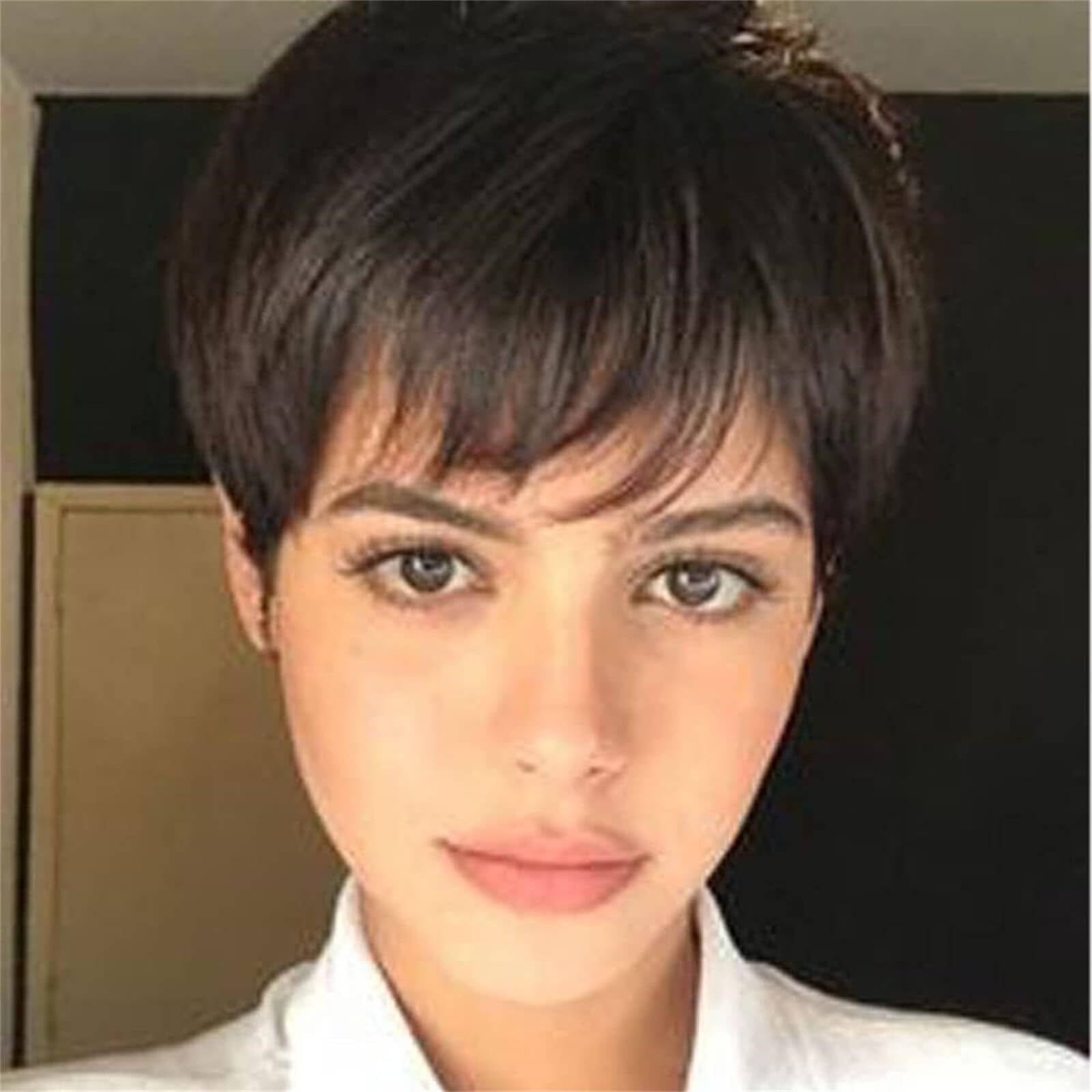 Queentas Brown Short Pixie Cut Wigs Heat Resistant Synthetic Fiber Natural Straight Hair for Women Boy Cut Wigs