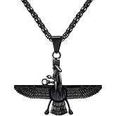U7 Farvahar Pendant Chain Stainless/Black Gun/18K Gold Plated Symbol Iran Persian Gift Necklace, Customizable
