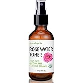 Rose Water Spray for Face - Facial Toner & Hair Mist - USDA Certified Organic - 100% Pure & Alcohol Free - 4 Oz