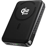 KU XIU Qi2.2 25W Solid-State Magnetic Portable Charger, for Magsafe 10000mAh Battery Pack, Built-in USB-C Cable Fast Charging Stand for iPhone 17/16/15/14/13 Pro Max, Black