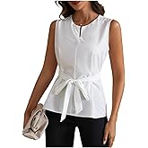 SHENHE Women's Summer V Neck Sleeveless Dressy Casual Blouse Work Business Belted Shirt Top