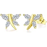 RANDES 925 Sterling Silver Dragonfly Stud Earrings for Women Trendy Dainty Cute Earrings Ruby/Sapphire/Emerald Gemstone Studs Birthstone Anniversary Jewelry