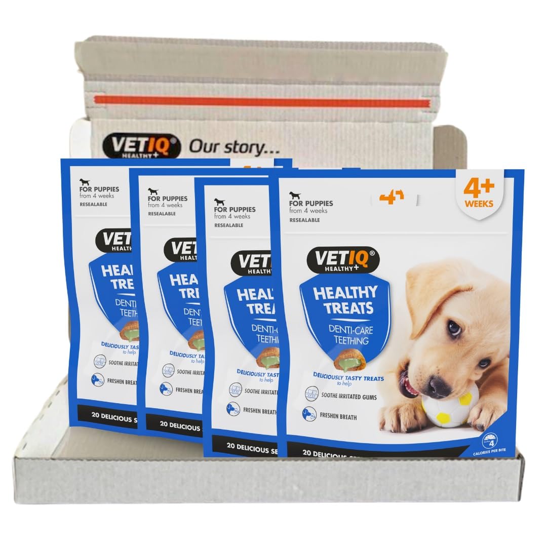 VETIQ Healthy Treats Denti-Care Teething For Puppies 4+ Weeks, Tasty Treats to Help Soothe Irritated Gums & Freshen Breath, 50 g (Pack of 4) — image 1