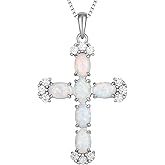 STARCHENIE Sterling Silver Created Opal Cross Necklace for Women Crucifix Pendant Religious Jewelry Gift, 18 Inch Chain