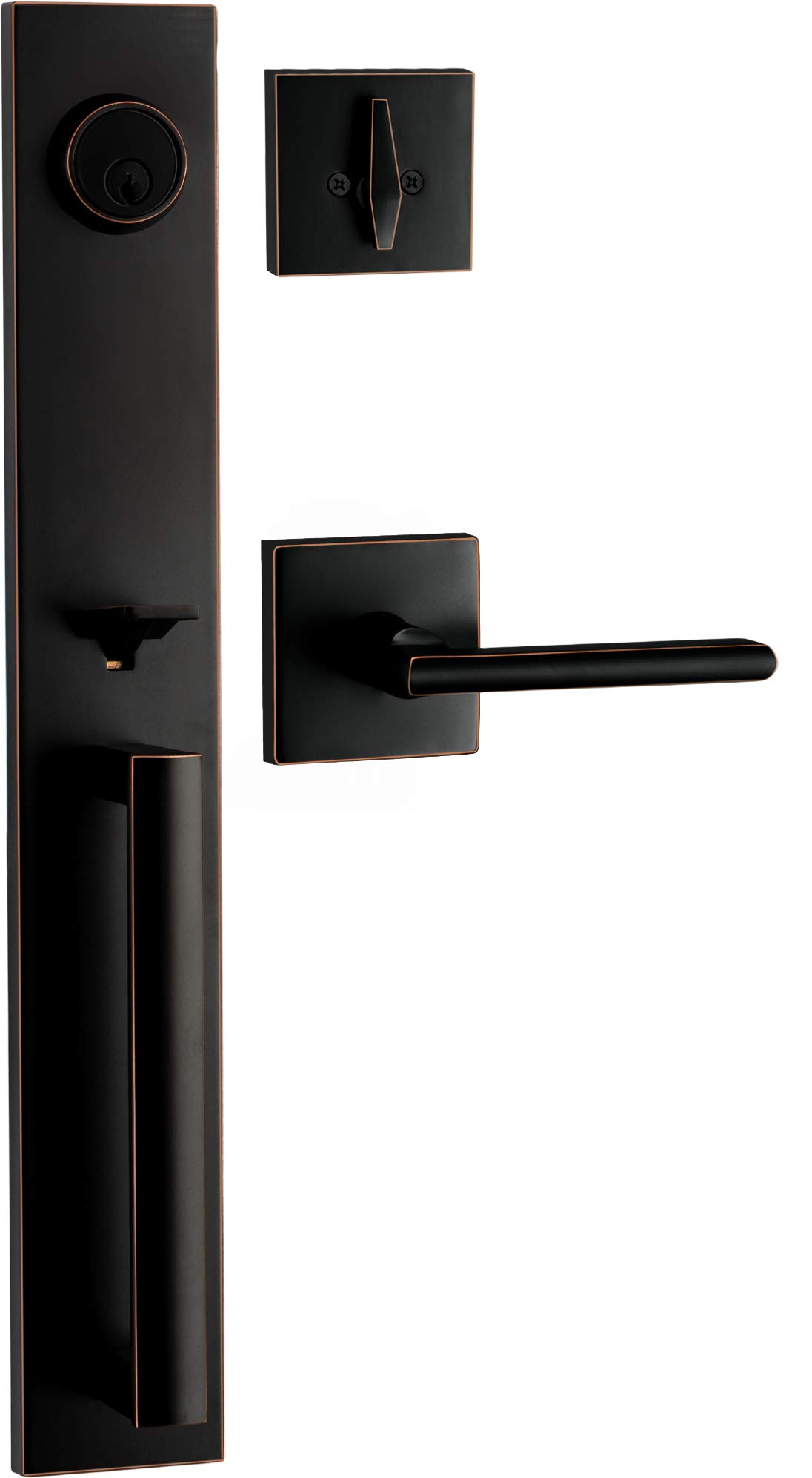 Photo 1 of Berlin Modisch Full Escutcheon HandleSet Front Door Entry Handle and Deadbolt Lock Set Slim Square Single Cylinder Deadbolt and Lever Heavy Duty – Oil Rubbed Bronze Finish