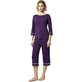 GYS Bamboo Viscose Women's Pajama Sets 3/4 Sleeve Top and Capri Pants 2 Piece Sleep Set
