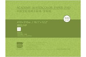 BAOHONG - Watercolor Paper pad 20 Sheets, Academy Grade, 100% Cotton, 140lbs, 16.1"" x 12.2"" / 41x 31cm, Cold Pressed, white