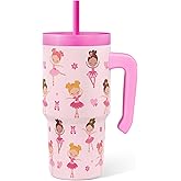 Ballerina Tumbler 20oz with Handle and Silicone Straw Lid for Kid, Insulated Stainless Steel Cup, Gift for Kids Girls, Gifts Idea for Birthday Christmas Back to School