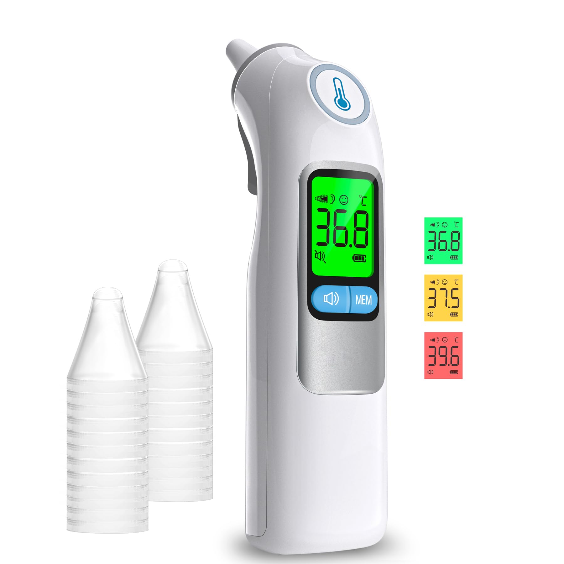 Ear Thermometer, Professional Accuracy Ear Thermometer for Adults and Baby, 3-Color Fever Alert Code