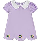 Kids Toddler Baby Girl Mardi Gras Outfit Embroidery Doll Collar Short Sleeve Dress Purple Carnival Clothes Spring
