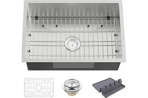 KOARDINK Kitchen Sink, 27x18 Inch Stainless Steel Drop In Kitchen Sink Modern Undermount Single Bowl Kitchen Sink Combo -SS Grid,Spoon Rest,Drain Strainer Set Compatibility With Various Kitchen And Bar Style