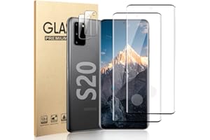 AFSKU [2+2 Pack] S20 Glass Screen Protector, HD Clear 9H Tempered Glass Scratch Resistant, Fingerprint Unlock, 3D Curved, Bubble-Free for Samsung Galaxy S20 Glass Screen Camera Protector(6.2 Inch)