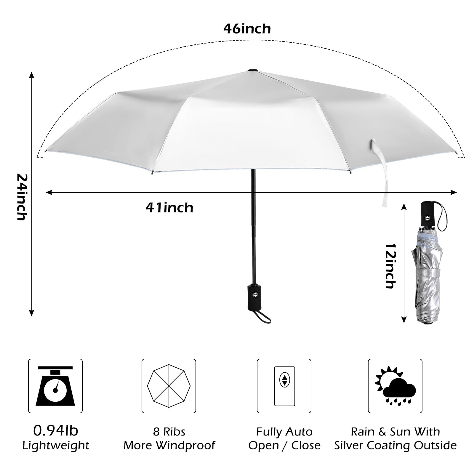 42/46/50inch UPF 50+ Sun Umbrella UV Protection UV Umbrella Parasol Umbrellas Travel Compact for Rain Sun Waterproof And Wind Resistant Sun Blocking Umbrellas Auto Open Close