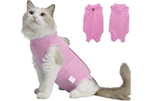 Acoutpet Cat Surgery Recovery Suit Female Kitten Cat Onesie for Cats After Surgery Spay Surgical Abdominal Wound Skin Diseases Cone Collar Soft Alternative Wear (Pink, L)