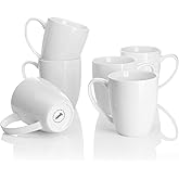 Sweese Porcelain White Coffee Mugs - 12 Ounce - Set of 6, Coffee Cups for Latte, Hot Tea, Cappuccino, Mocha, Cocoa, Festival Gift, Microwave Safe ﻿