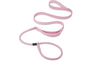 AAUFILUX Slip Lead Dog Leash, Soft Leather Dog Training Leash with Double Handle, Heavy Duty Nylon Dog Lead Slip Lead and Collar, No Pull Walk for Medium Large Small Dogs 6ft Pink