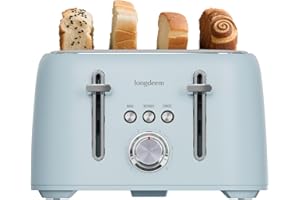 LONGDEEM 4-Slice Stainless Steel Toaster for Bagels, Bread, Waffles & Muffins, 1.5" Extra Wide Slot, High Lift Lever, Modern 