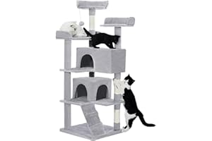 MADE 4 PETS Made4Pets Cat Tree 54in Cat Tower for Indoor Cats Kitten Tree Multi-Level Cat Tree with 2 Condo Furniture Activity Center with Scratching Posts Funny Toys Kittens Pet Play House, Light Grey