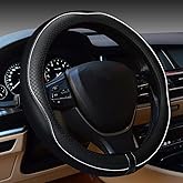 Car Steering Wheel Cover, Anti-Slip, Safety, Soft, Breathable, Heavy Duty, Thick, Full Surround, Sports Style (Black with White Line)