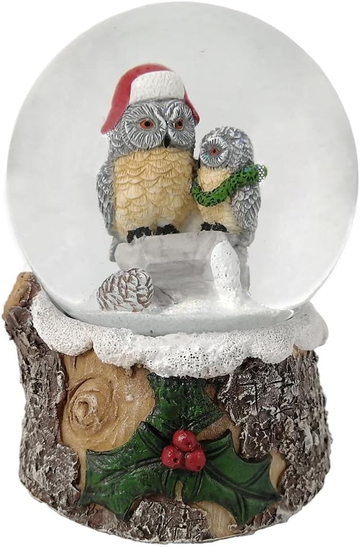 Snow Globes - Lightahead Christmas Musical Snow Globe Water Ball with Mother & Child Owl Inside & Flying Snowflakes 100 MM in Poly Resin