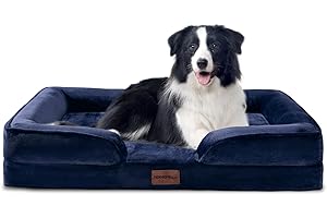 NexHome Pet Large Orthopedic Dog Bed, Supportive Memory Foam Waterproof Dog Sofa with Removable Washable Cover and Nonskid Bottom, Soft Pet Bed with Zipper and Bolster (Navy)