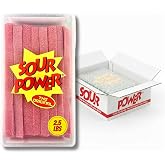 Sour Power Strawberry Candy Belts, 2.5 lb Bulk Tub Resealable, Vegan Strawberry Sour Belts Candy Since 1985, Soft Chewy Sweet Tart, Non-GMO Gelatin Free, Bubble Wrapped and Boxed for Shipping