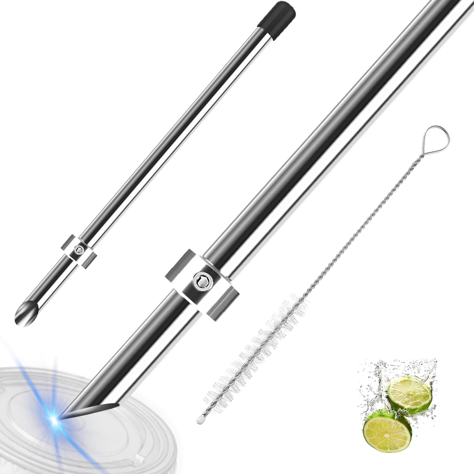 Photo 1 of 1 Pack 316 Stainless Steel Straw Hole Puncher for Plastic Lids Lemonade Cups,Lemonade Sharp Hole Puncher for Straw Tool with 1 Cleaning Brush–Lemon Stand Supplies(9.5 Inch,Black)