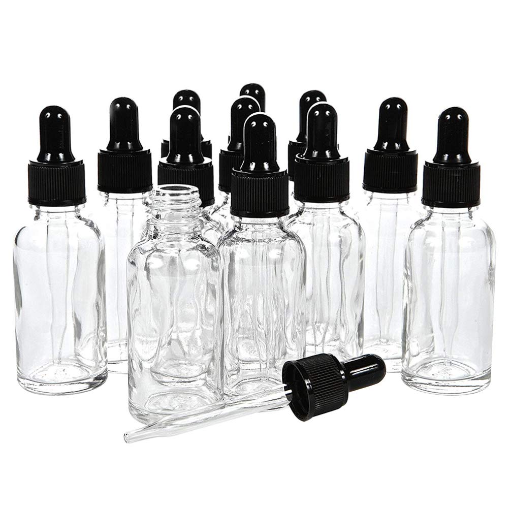 Minkissy 12Pcs Glass Dropper Bottles Clear Essential Oils Bottles with Glass Eye Droppers Refillable Empty Bottles for Liquid Aromatherapy Essential Oils(30ml)